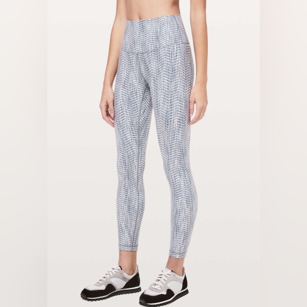Lululemon Wunder Under High Rise Leggings Luon Arrow Jacquard Battleship Silver
